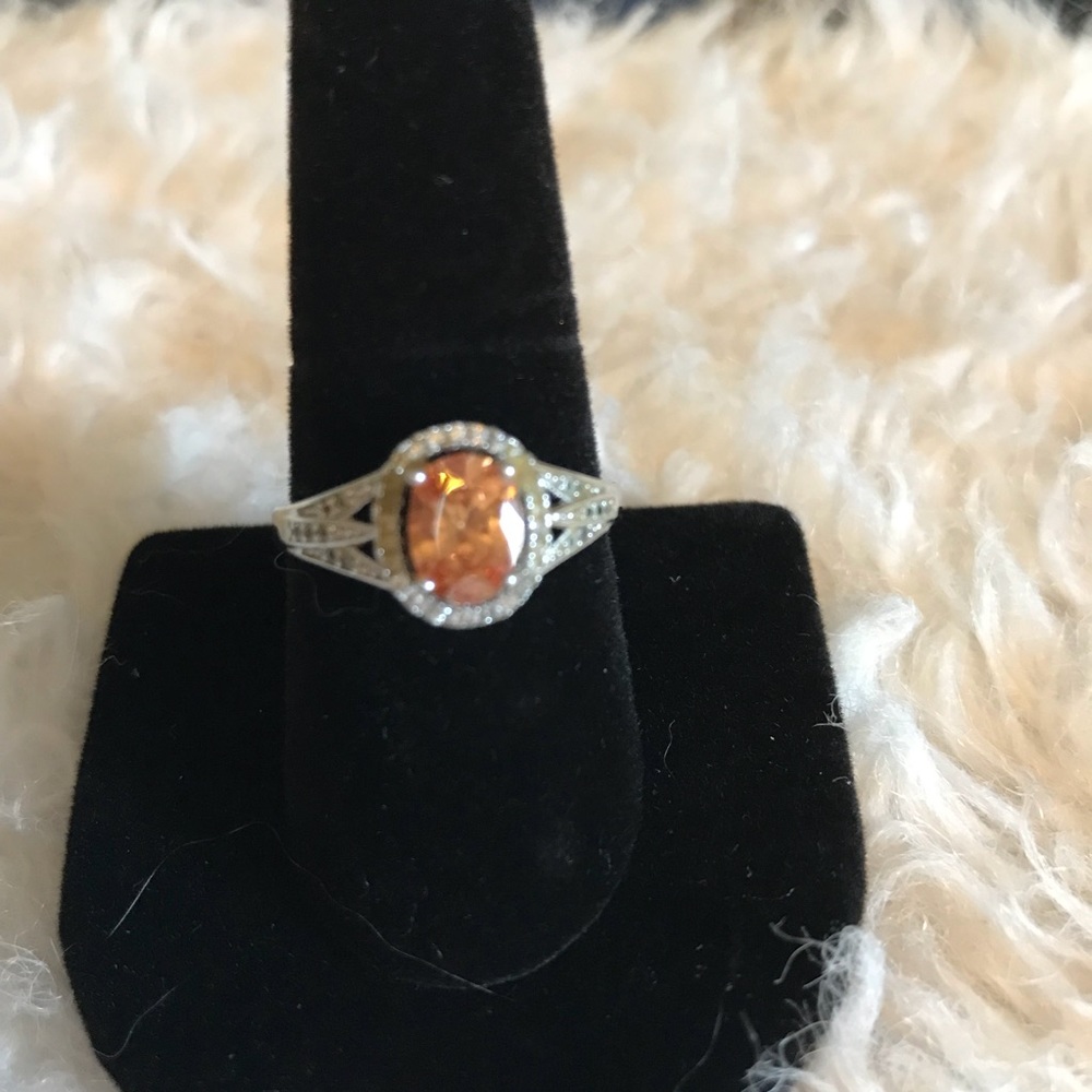 Silver Yellow Stone & CZ Ring
